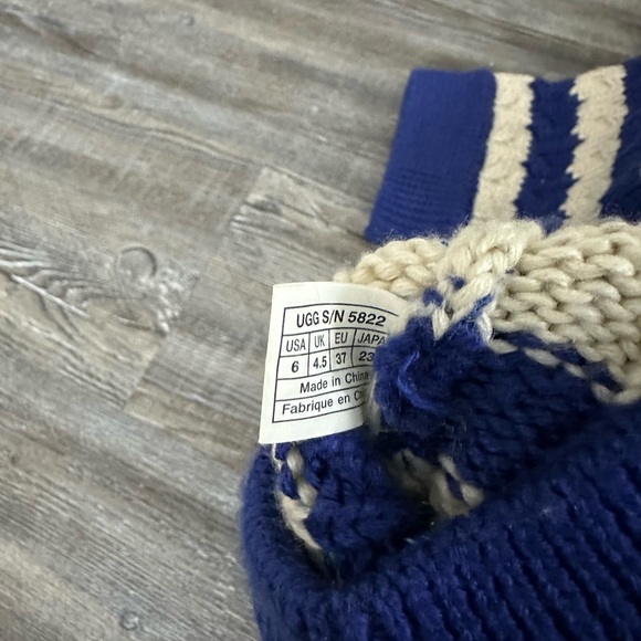 Blue and White Striped Knit Uggs - Picture 3 of 3